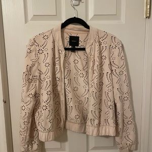 Laser-cut Faux Suede Bomber Jacket